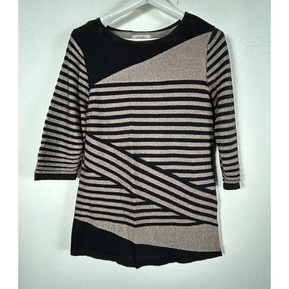 Dana Buchman Womens Black & Beige Striped Shimmer Knit Top Size Large 3/4 Sleeve - Picture 1 of 9